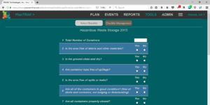 Hazardous waste storage 2015 checklist tool PlanTRAK EHS management system