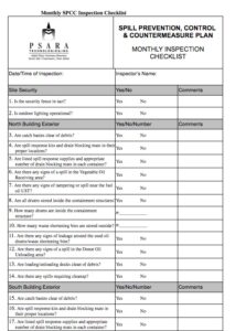 spill prevention control and countermeasures monthly inspection checklist