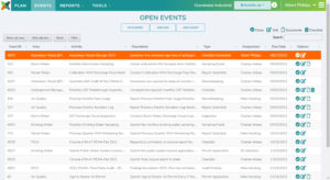 PlanTRAK EHSQ management system open events table